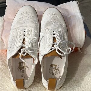 White and Tan Woman sneakers